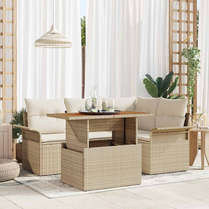 Havesofa Sæt 5 stk. Beige Poly rattan