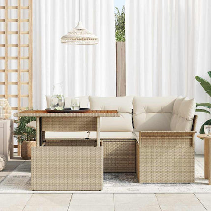 Havesofa Sæt 5 stk. Beige Poly rattan