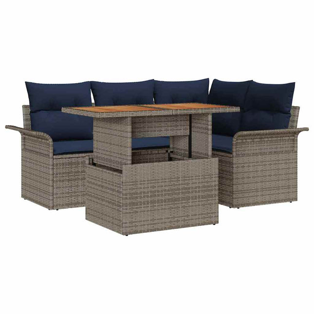 Havesofa Sæt med opbevaring 5 pcs Grå Poly rattan