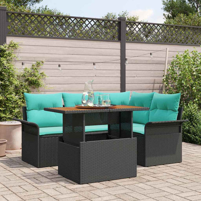 Havesofa Sæt med opbevaring 5 pcs Sort Poly rattan