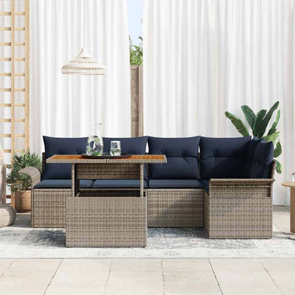 Havesofa Sæt med opbevaring 6 pcs Grå Poly rattan