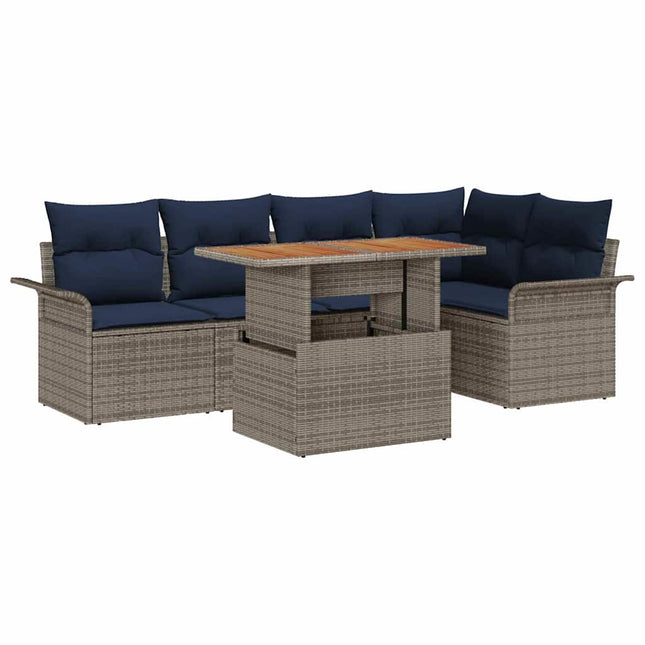 Havesofa Sæt med opbevaring 6 pcs Grå Poly rattan