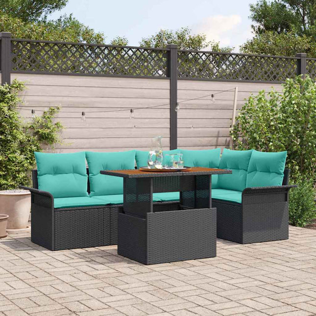 Havesofa Sæt med opbevaring 6 pcs Sort Poly rattan