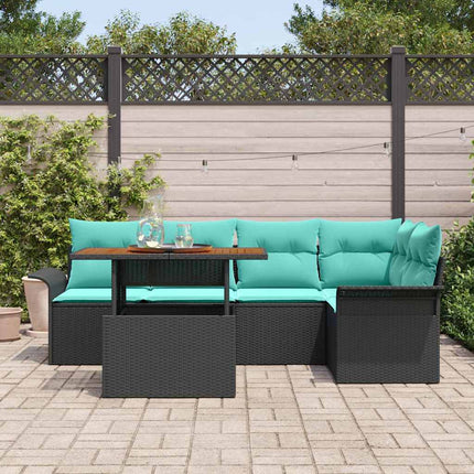 Havesofa Sæt med opbevaring 6 pcs Sort Poly rattan