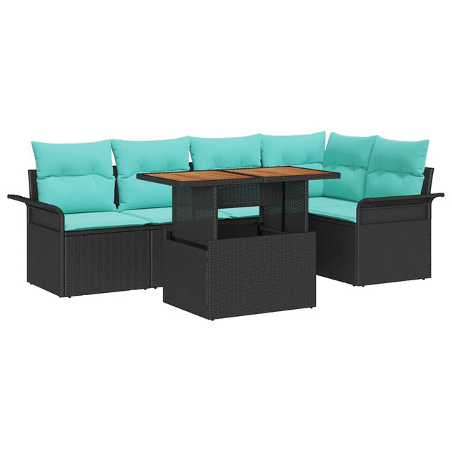 Havesofa Sæt med opbevaring 6 pcs Sort Poly rattan