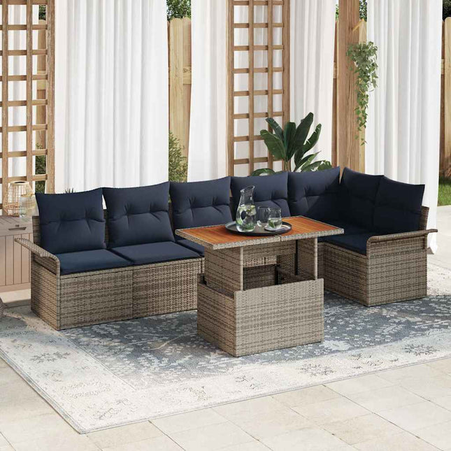 Havesofa Sæt med opbevaring 7 pcs Grå Poly rattan