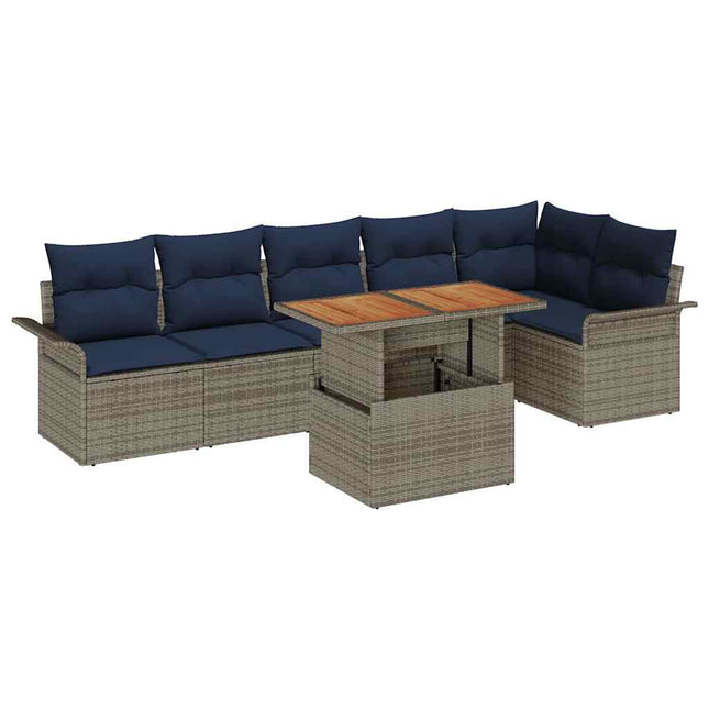 Havesofa Sæt med opbevaring 7 pcs Grå Poly rattan