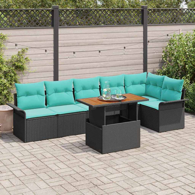Havesofa Sæt med opbevaring 7 pcs Sort Poly rattan