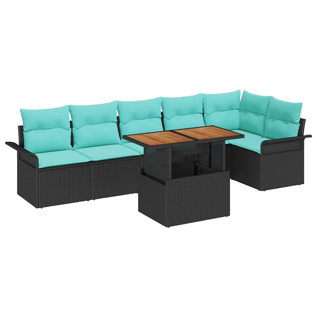 Havesofa Sæt med opbevaring 7 pcs Sort Poly rattan