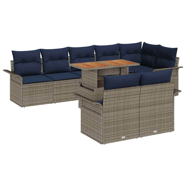 Havesofa Sæt med opbevaring 9 pcs Grå Poly rattan
