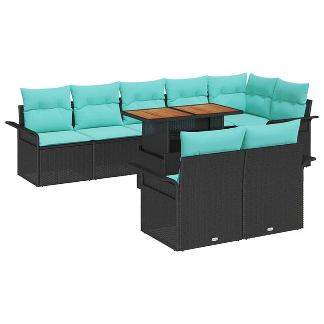 Havesofa Sæt med opbevaring 9 pcs Sort Poly rattan