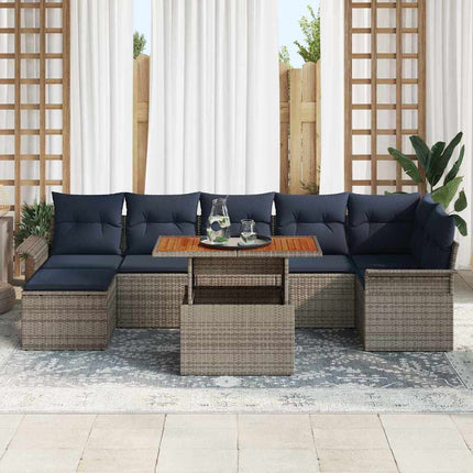 Havesofa Sæt med opbevaring 8 pcs Grå Poly rattan