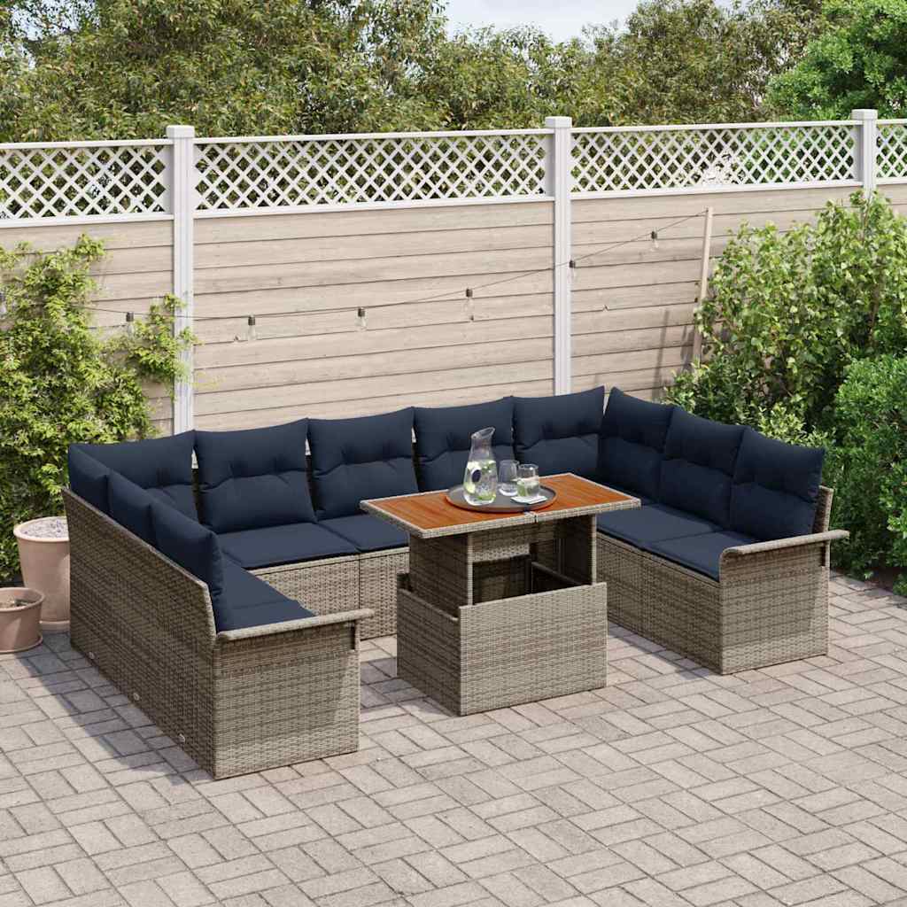 Havesofa Sæt med opbevaring 10 pcs Grå Poly rattan
