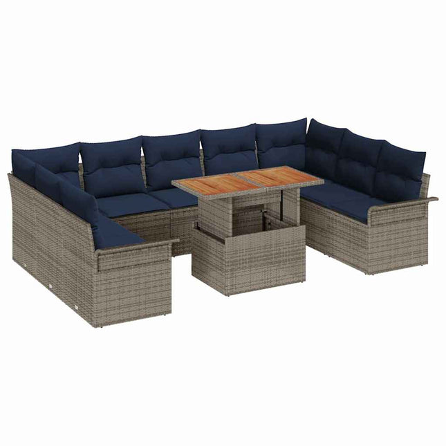 Havesofa Sæt med opbevaring 10 pcs Grå Poly rattan