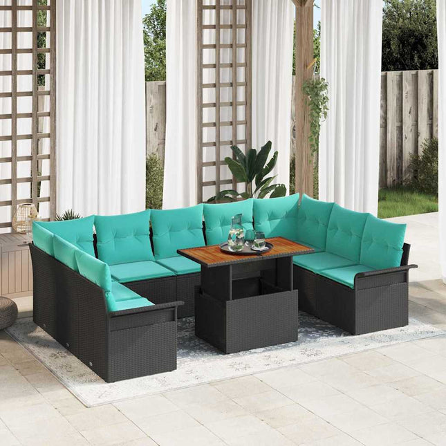 Havesofa Sæt med opbevaring 10 pcs Sort Poly rattan