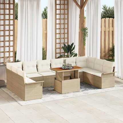 Havesofa Sæt 9 stk. Beige Poly rattan