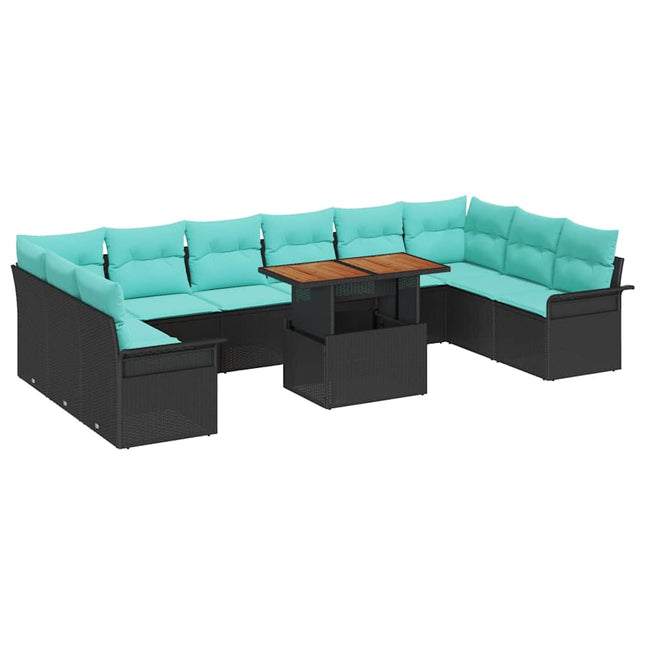Havesofa Sæt med opbevaring 11 pcs Sort Poly rattan