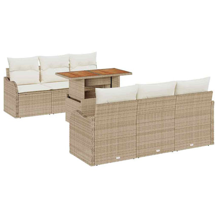 Havesofa Sæt 7 stk. Beige Poly rattan