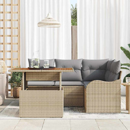 Havesofa Sæt 5 stk. Beige Poly rattan