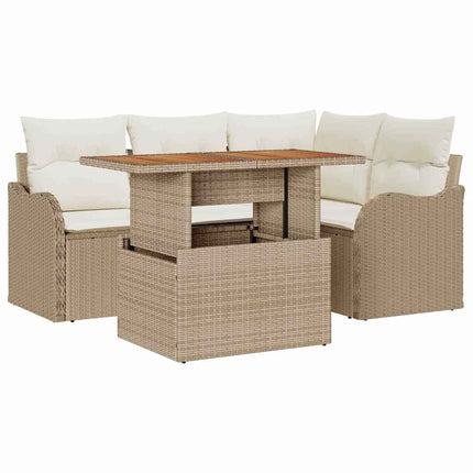 Havesofa Sæt 5 stk. Beige Poly rattan