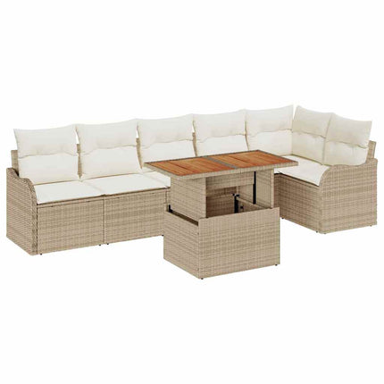 Havesofa Sæt 7 stk. Beige Poly rattan