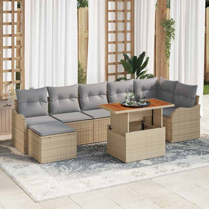 Havesofa Sæt med opbevaring 8 pcs Beige Poly rattan