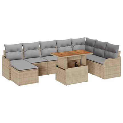 Havesofa Sæt med opbevaring 9 pcs Beige Poly rattan