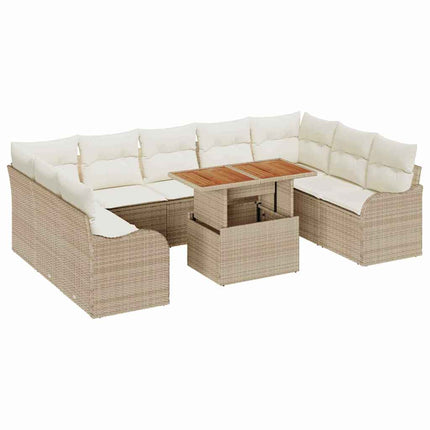 Havesofa Sæt 10 stk. Beige Poly rattan