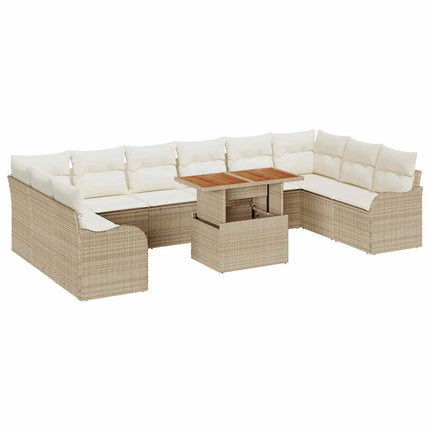 Havesofa Sæt 11 stk. Beige Poly rattan