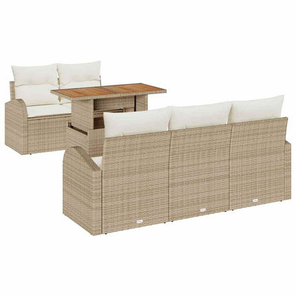 Havesofa Sæt 6 stk. Beige Poly rattan