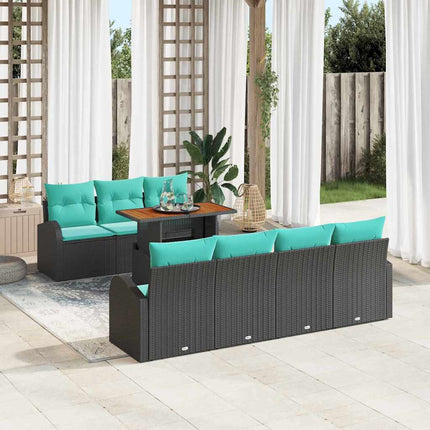 Havesofa Sæt med opbevaring 8 pcs Sort Poly rattan