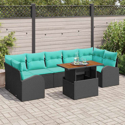 Havesofa Sæt med opbevaring 8 pcs Sort Poly rattan