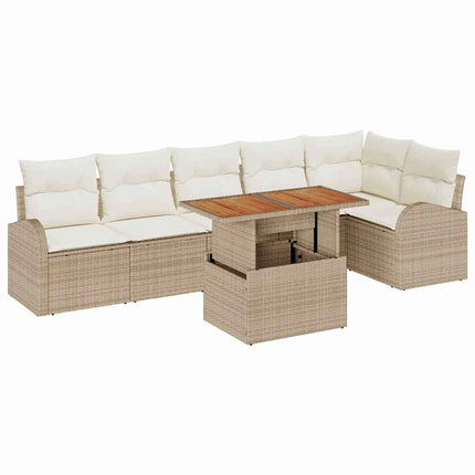 Havesofa Sæt 7 stk. Beige Poly rattan