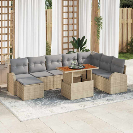 Havesofa Sæt 9 stk. Beige Poly rattan