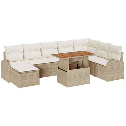 Havesofa Sæt 9 stk. Beige Poly rattan