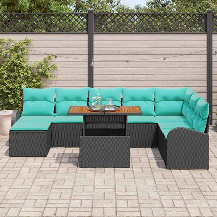 Havesofa Sæt med opbevaring 9 pcs Sort Poly rattan