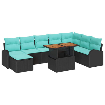 Havesofa Sæt med opbevaring 9 pcs Sort Poly rattan