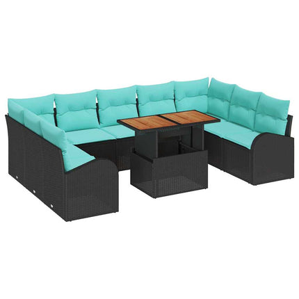 Havesofa Sæt med opbevaring 10 pcs Sort Poly rattan