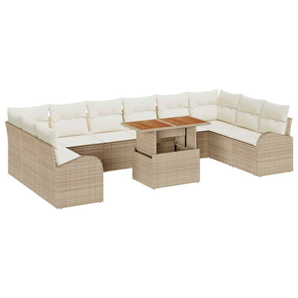 Havesofa Sæt 11 stk. Beige Poly rattan