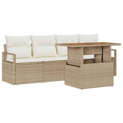 Havesofa Sæt 5 stk. Beige Poly rattan