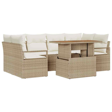 Havesofa Sæt 7 stk. Beige Poly rattan