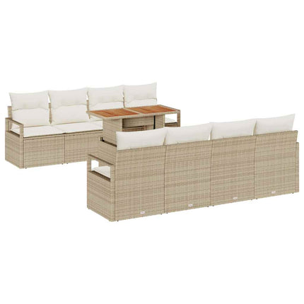 Havesofa Sæt 9 stk. Beige Poly rattan
