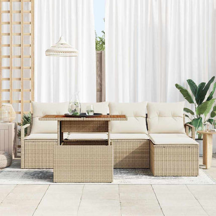Havesofa Sæt 6 stk. Beige Poly rattan