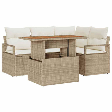 Havesofa Sæt 5 stk. Beige Poly rattan