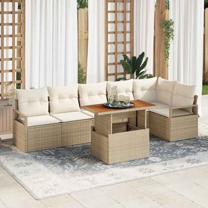 Havesofa Sæt 7 stk. Beige Poly rattan