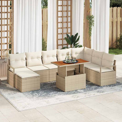 Havesofa Sæt 9 stk. Beige Poly rattan