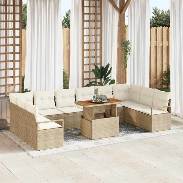 Havesofa Sæt 11 stk. Beige Poly rattan