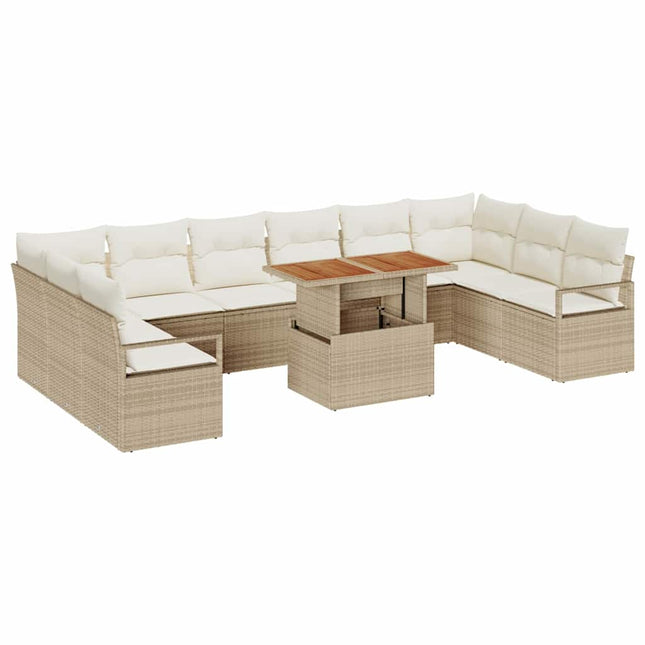 Havesofa Sæt 11 stk. Beige Poly rattan