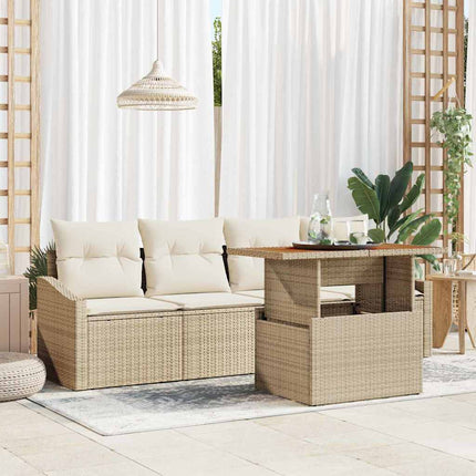 Havesofa Sæt 5 stk. Beige Poly rattan