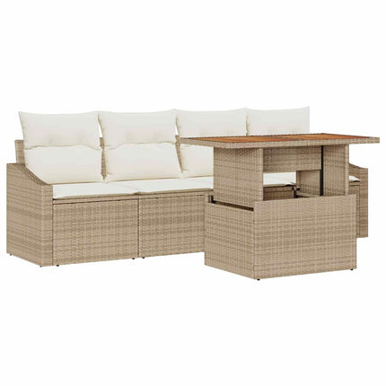 Havesofa Sæt 5 stk. Beige Poly rattan